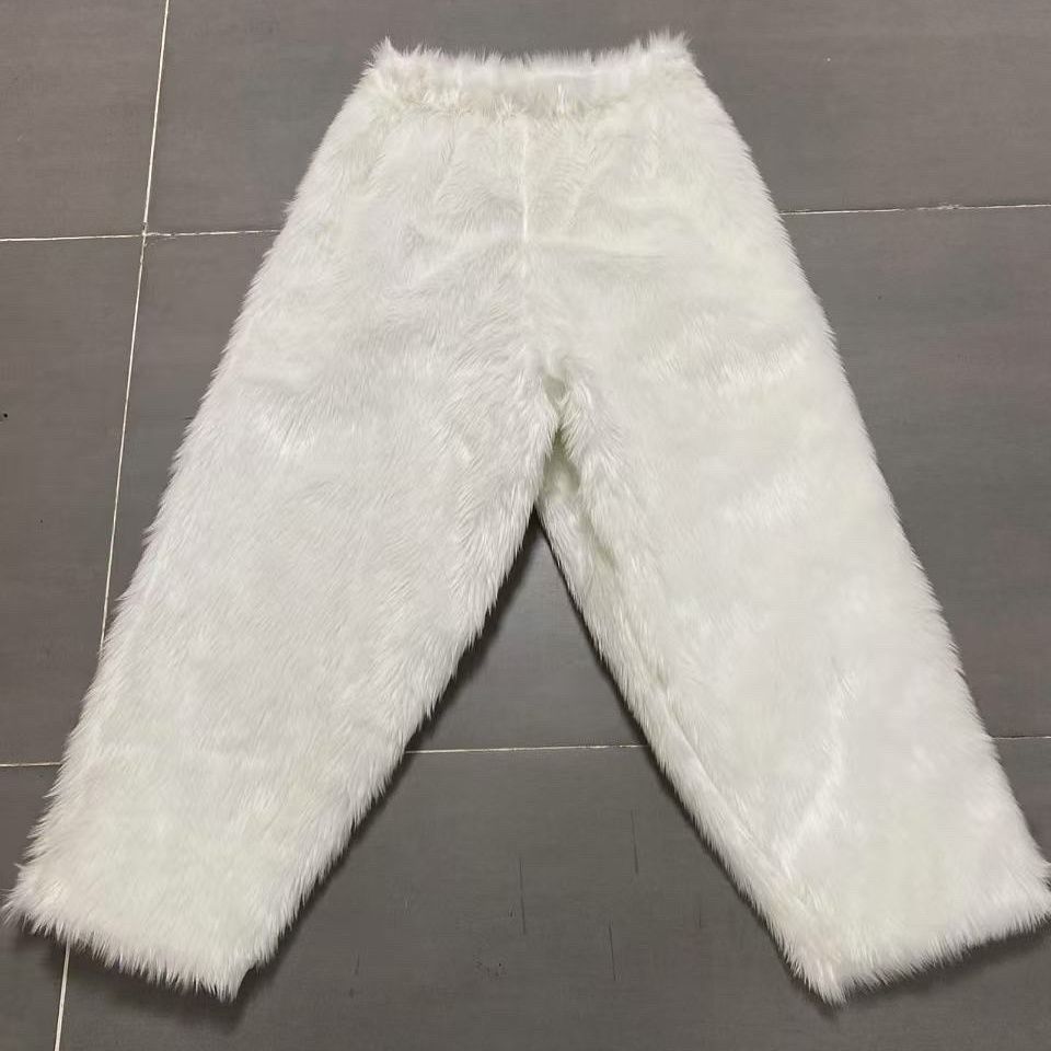 Furry straight-leg pants, customizable