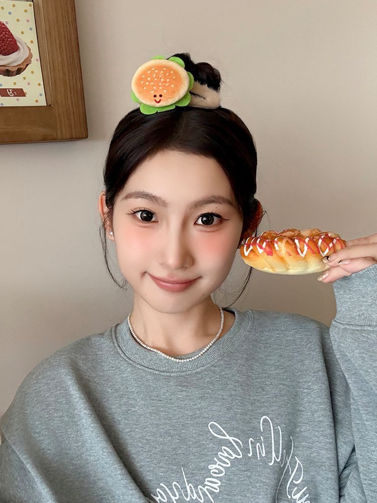 Cartoon fun cookie burger plush hairpin