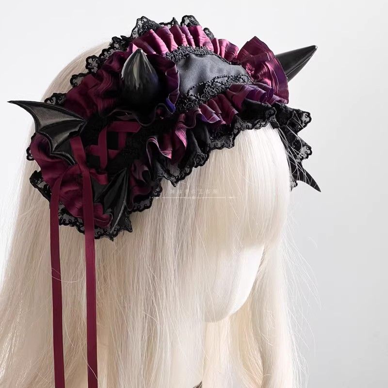 Dark Gothic Lolita Devil Horns Devil Wings Headband