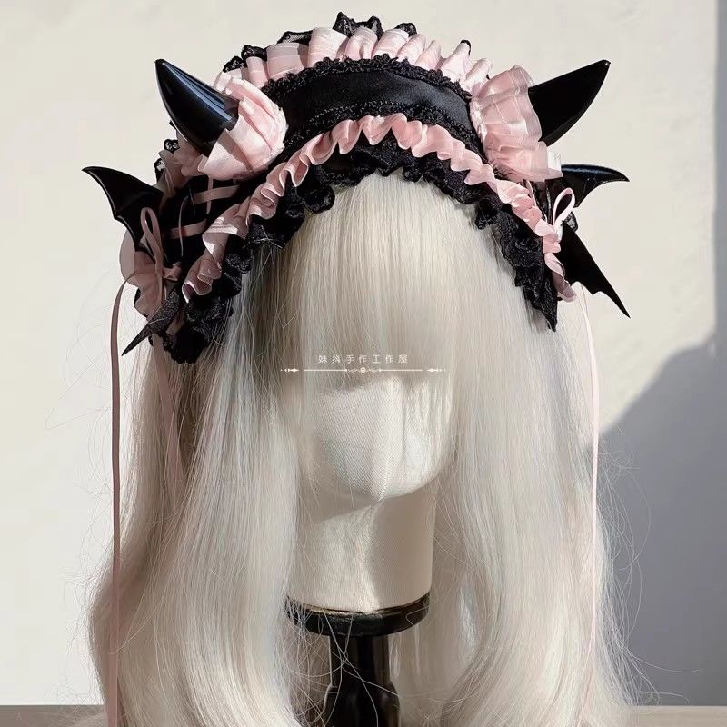 Dark Gothic Lolita Devil Horns Devil Wings Headband