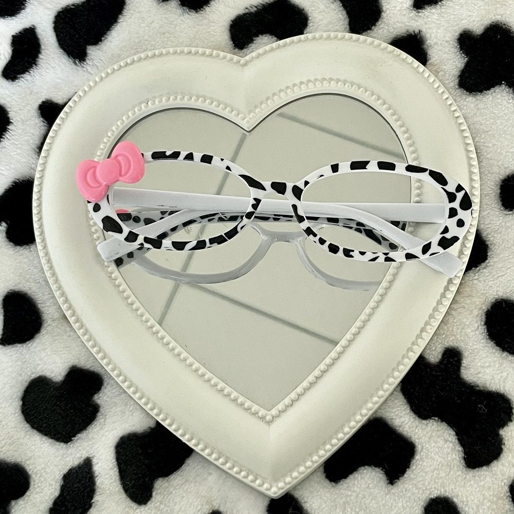 y2k retro cow pattern bow eyeglass frame