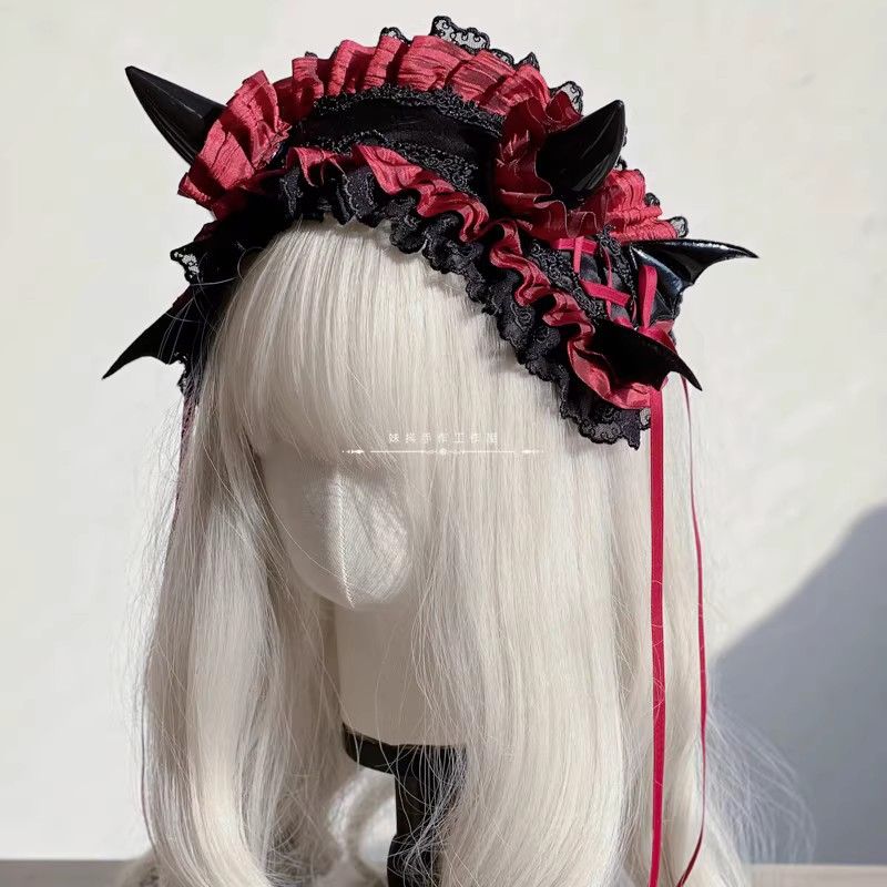 Dark Gothic Lolita Devil Horns Devil Wings Headband
