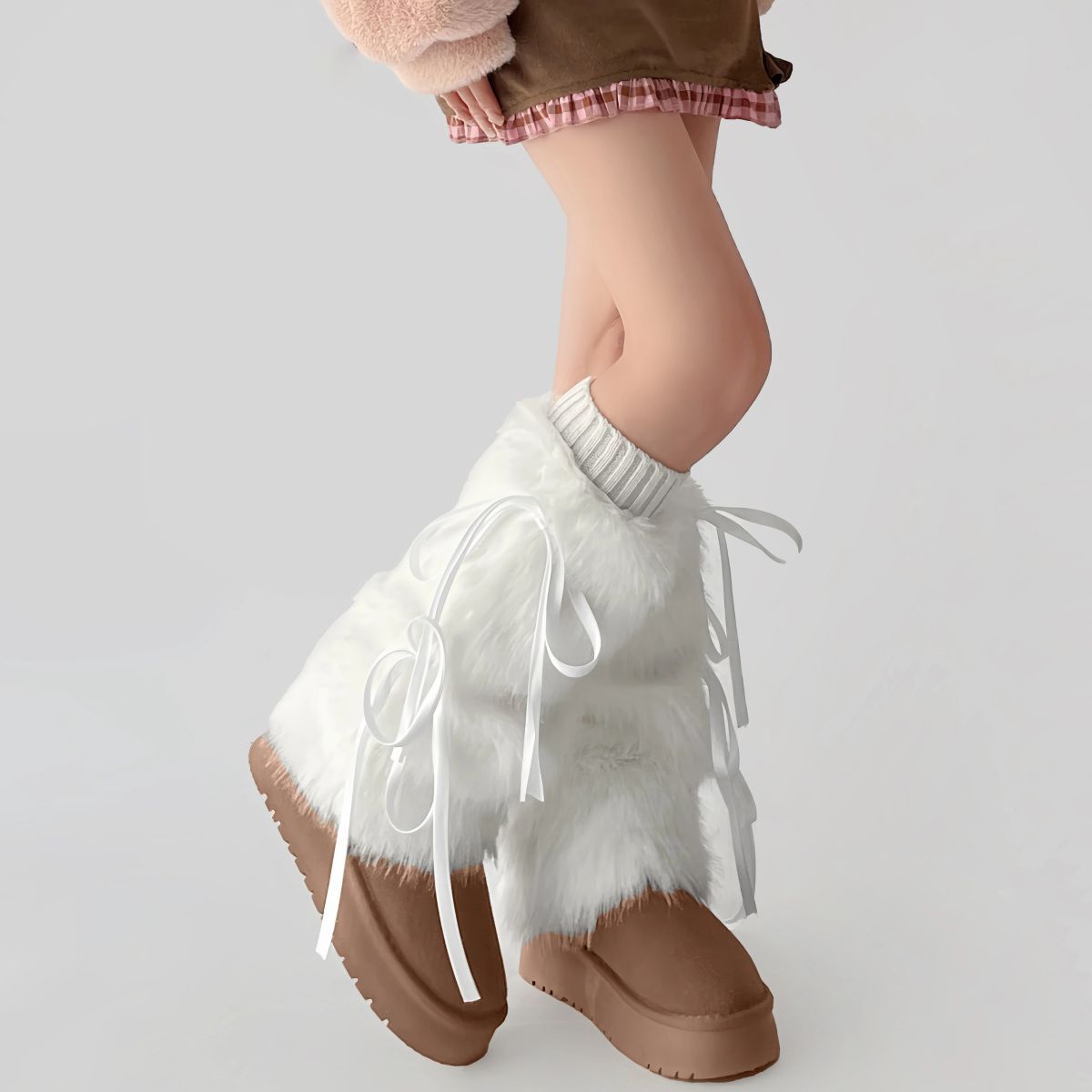Autumn and winter furry warm white leg warmers y2k
