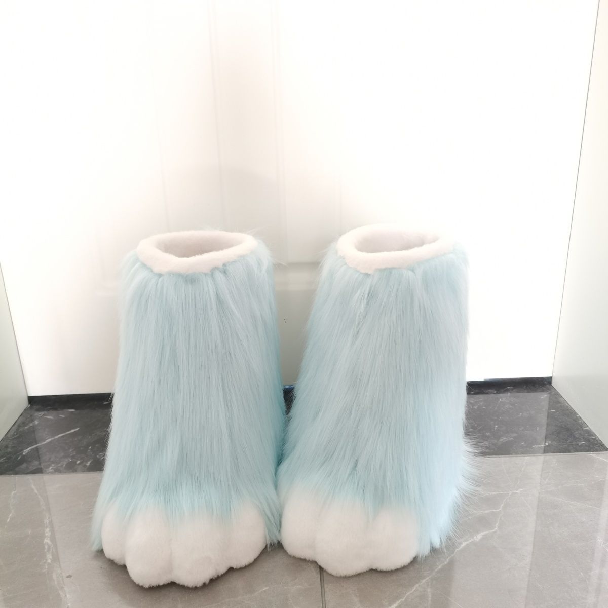 Blue Cute Plush Animal Claw Fingerless Gloves