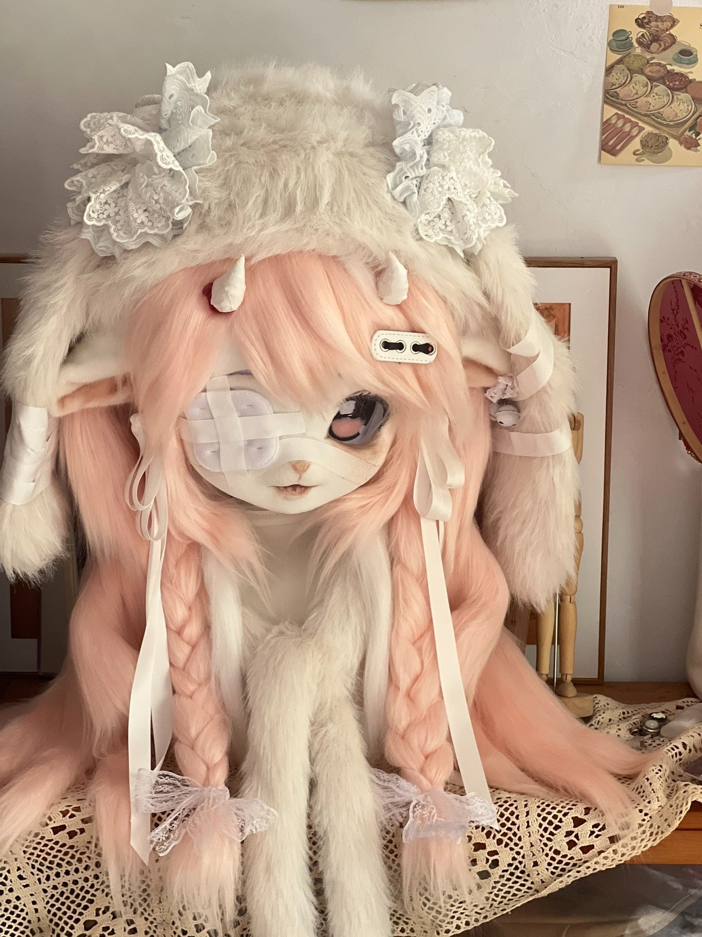 Cute Pink Lamb Kig Head Fursuit