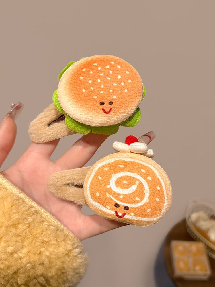 Cartoon fun cookie burger plush hairpin