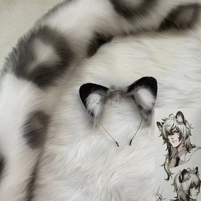 Animal ears handmade first snow leopard silver gray