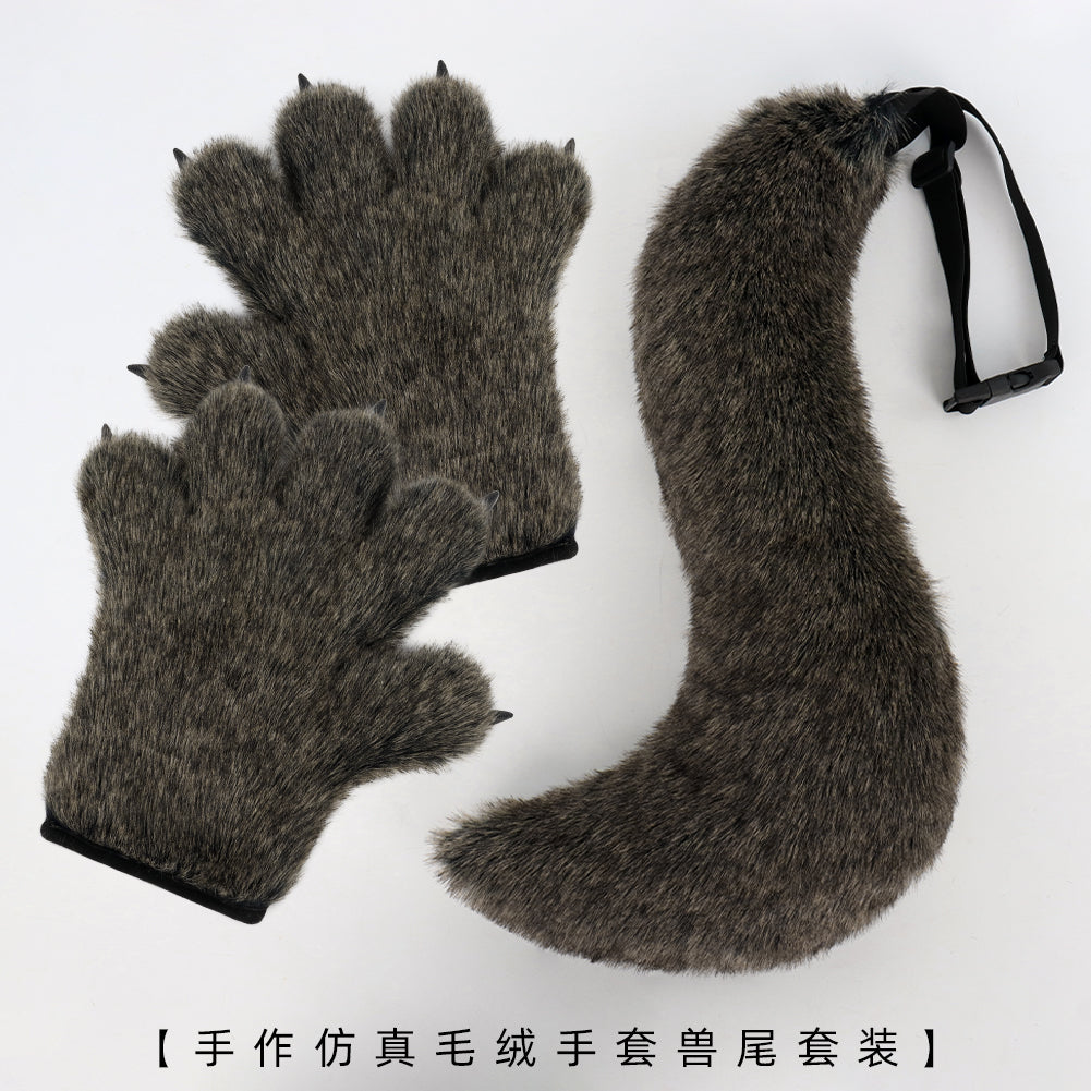 New Gloves Wolf Claw Plush Simulation Tail