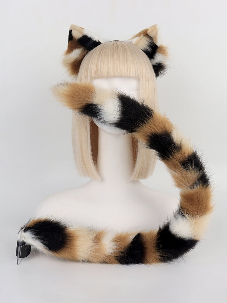 Plush Simulation Cat Ears Headdress Cat Tail Set