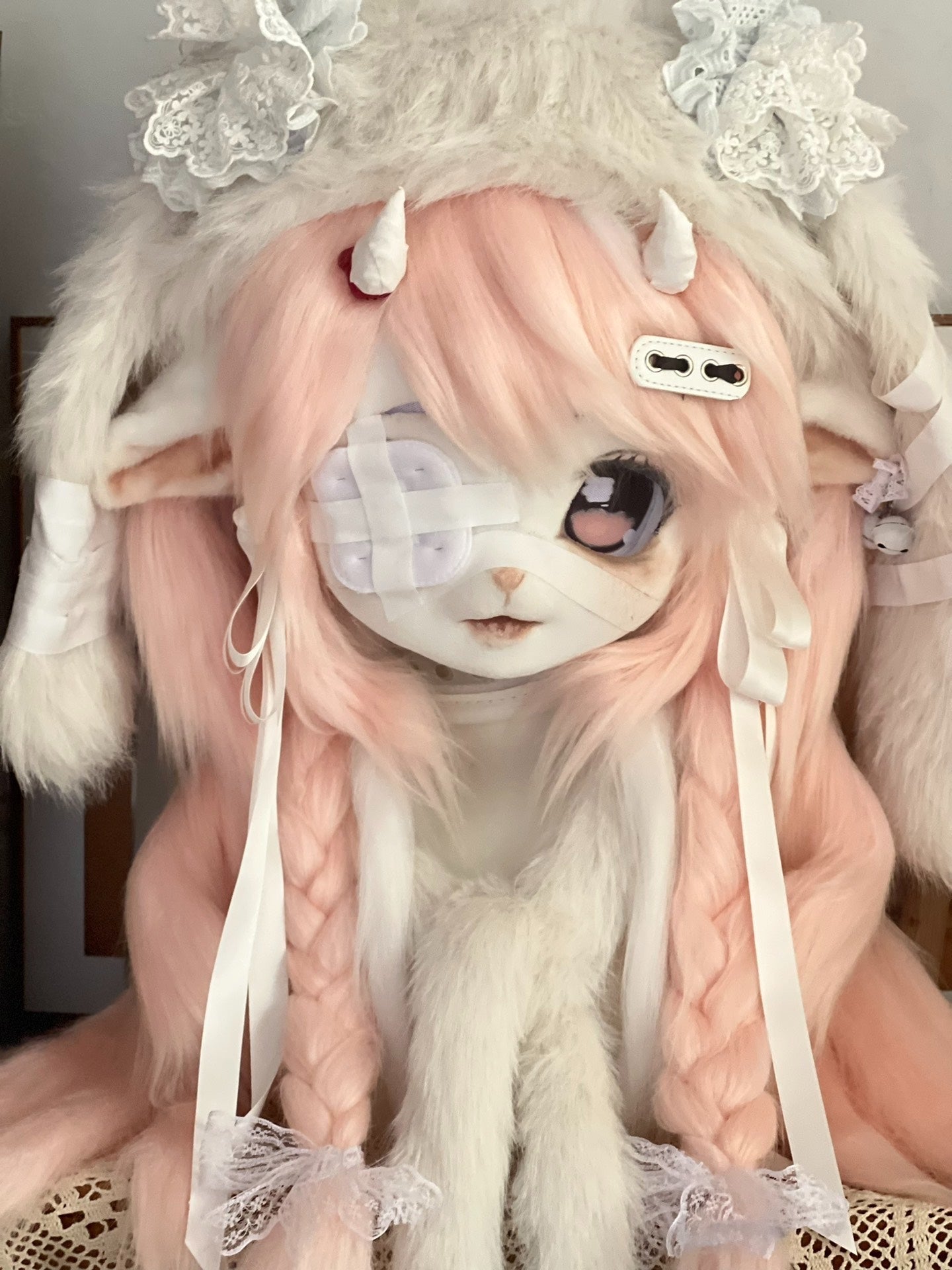 Cute Pink Lamb Kig Head Fursuit
