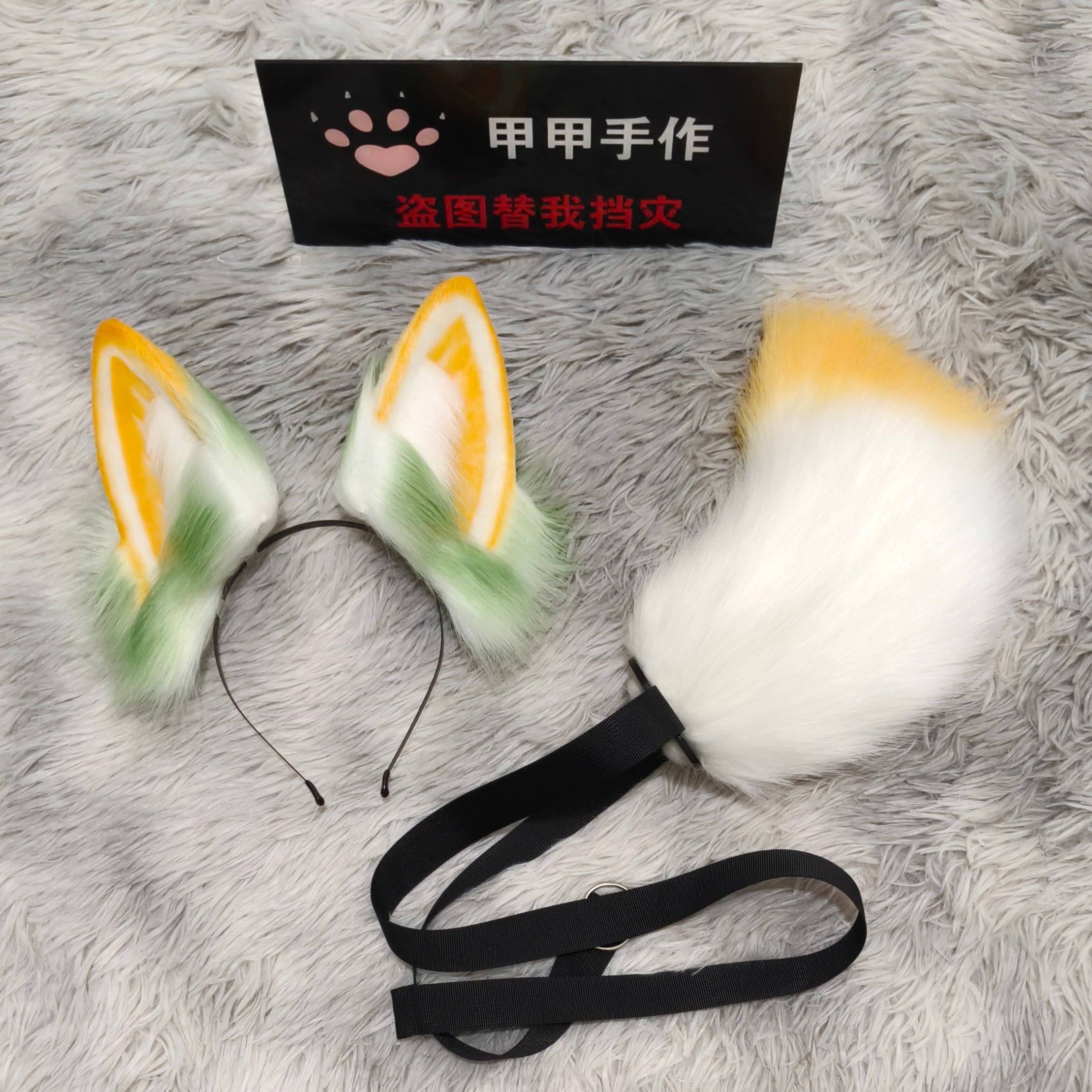 Handmade headdress with fruit rabbit ears and tail