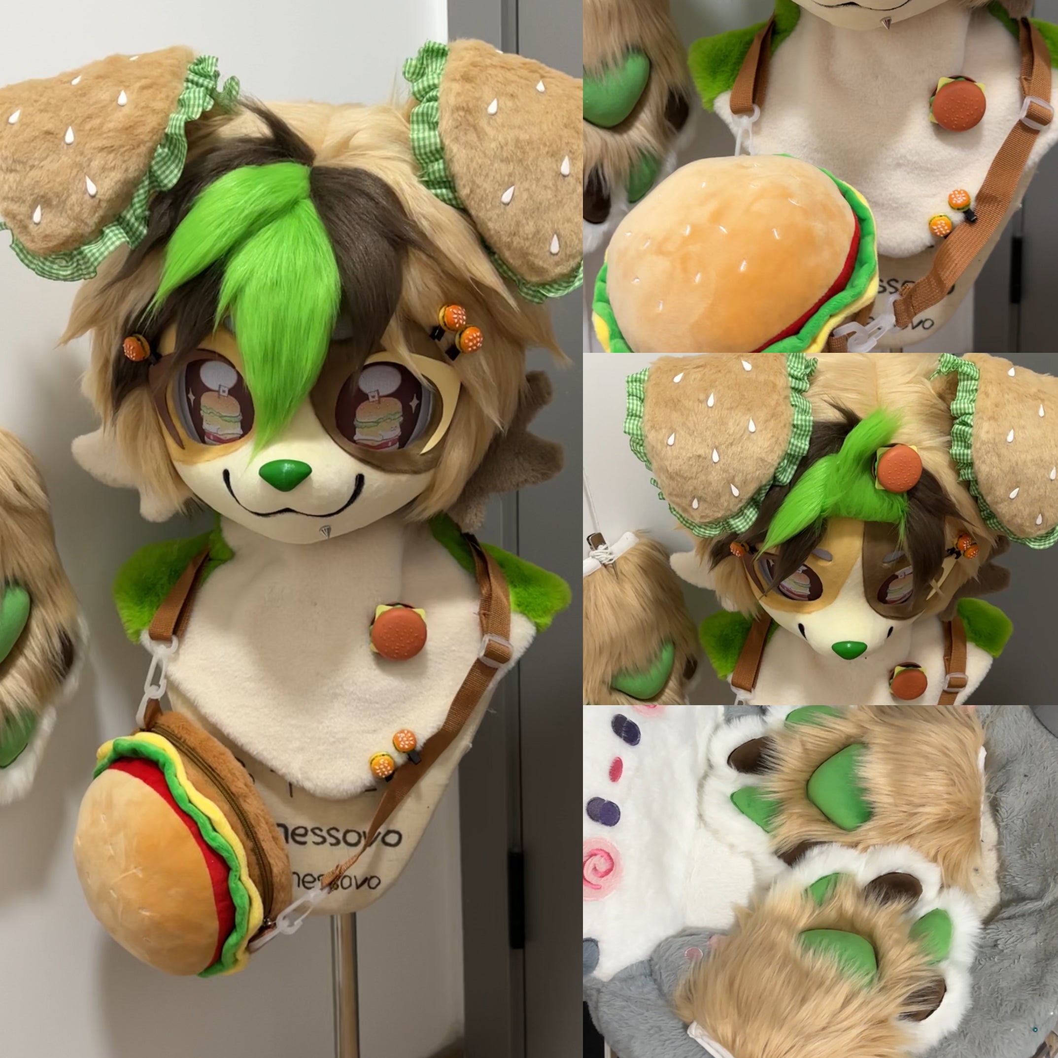[Puppy] Cute Green Hamburger Puppy Kemono Fursuits Stock（Gift Handpaws）