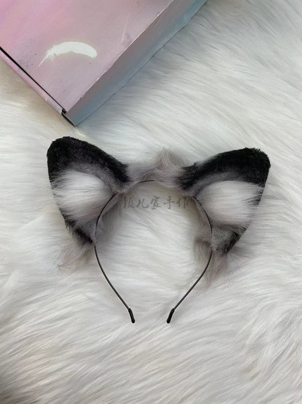 Animal ears handmade first snow leopard silver gray