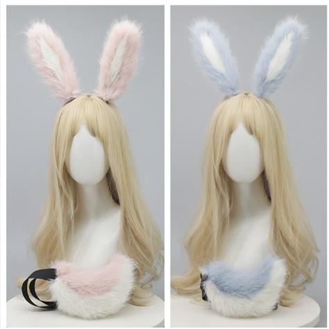 cos hand-made simulation animal ears pine plush rabbit ears