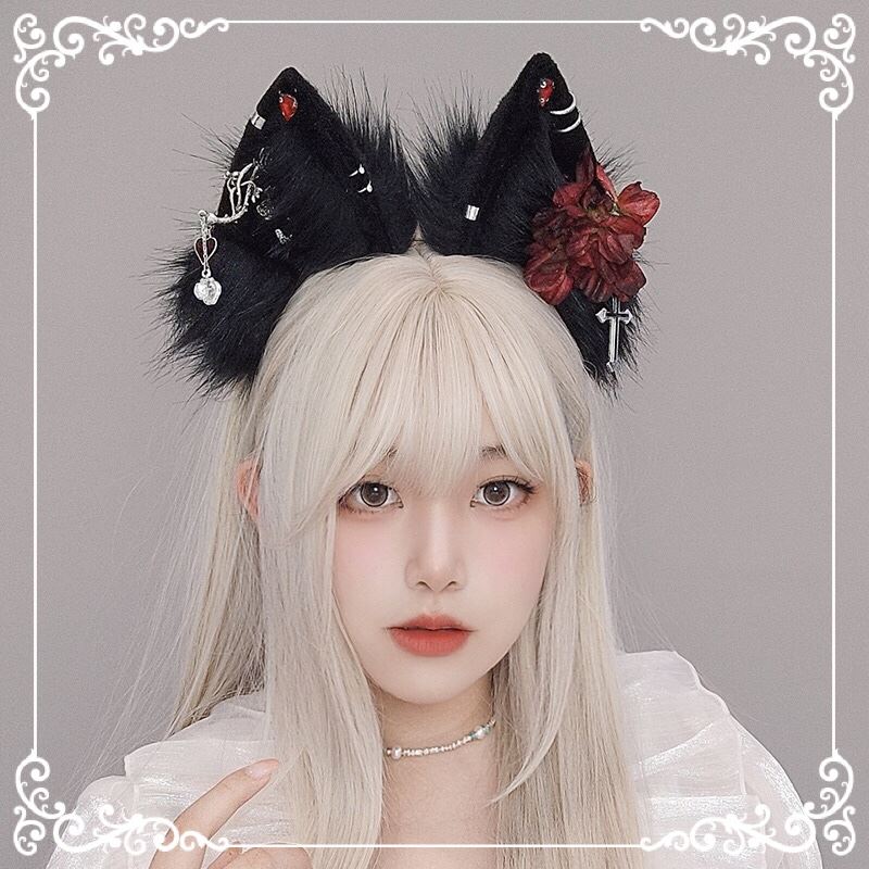Simulated animal ears wine red rose metal accessories