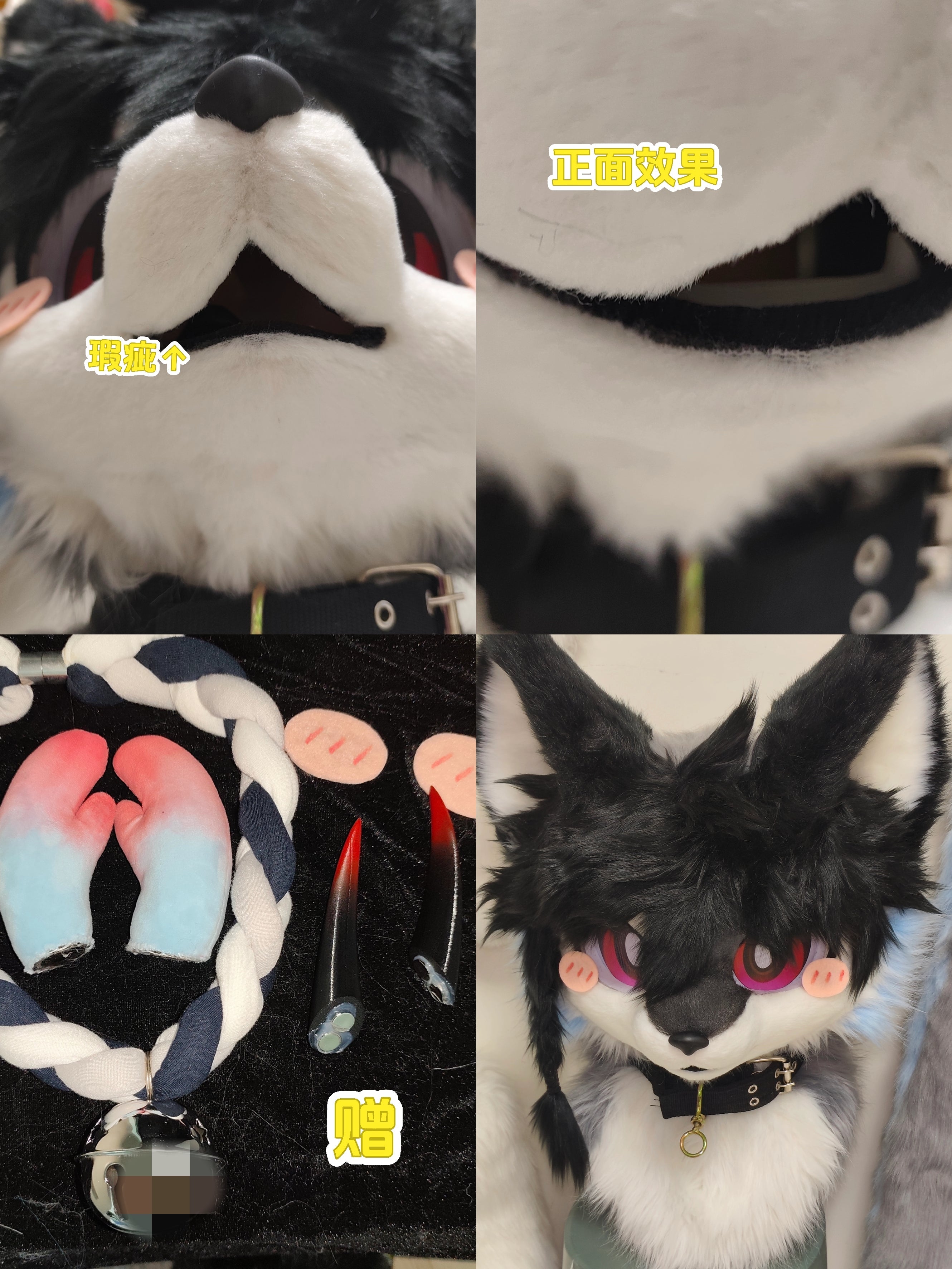 Black Puppy Kemono Head Fursuit (Gift Handpaws+Feetpaws+Tail)