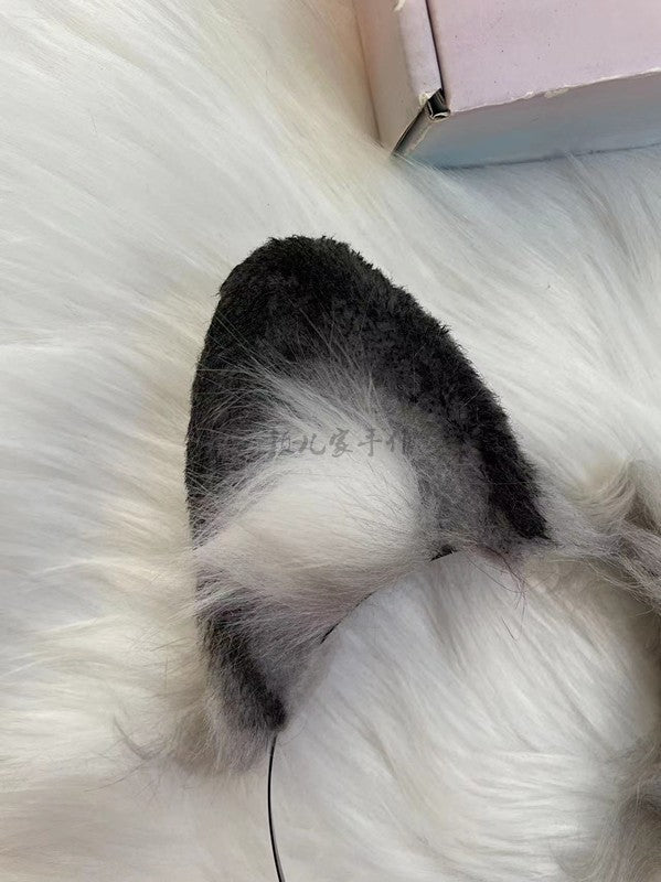 Animal ears handmade first snow leopard silver gray