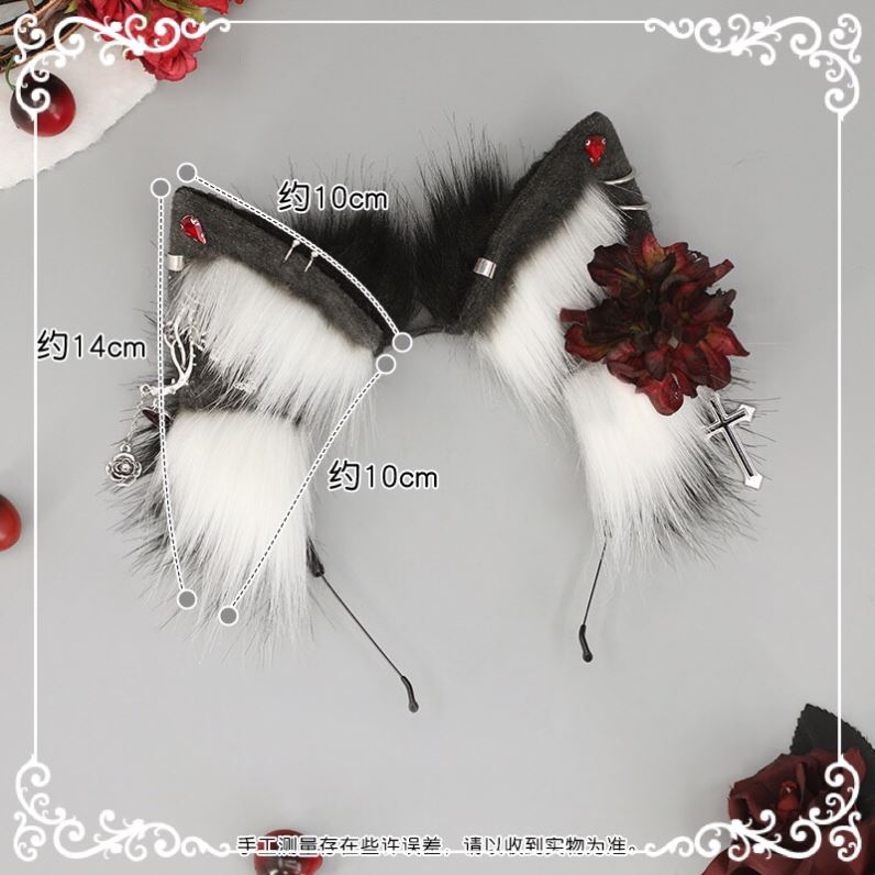 Simulated animal ears wine red rose metal accessories