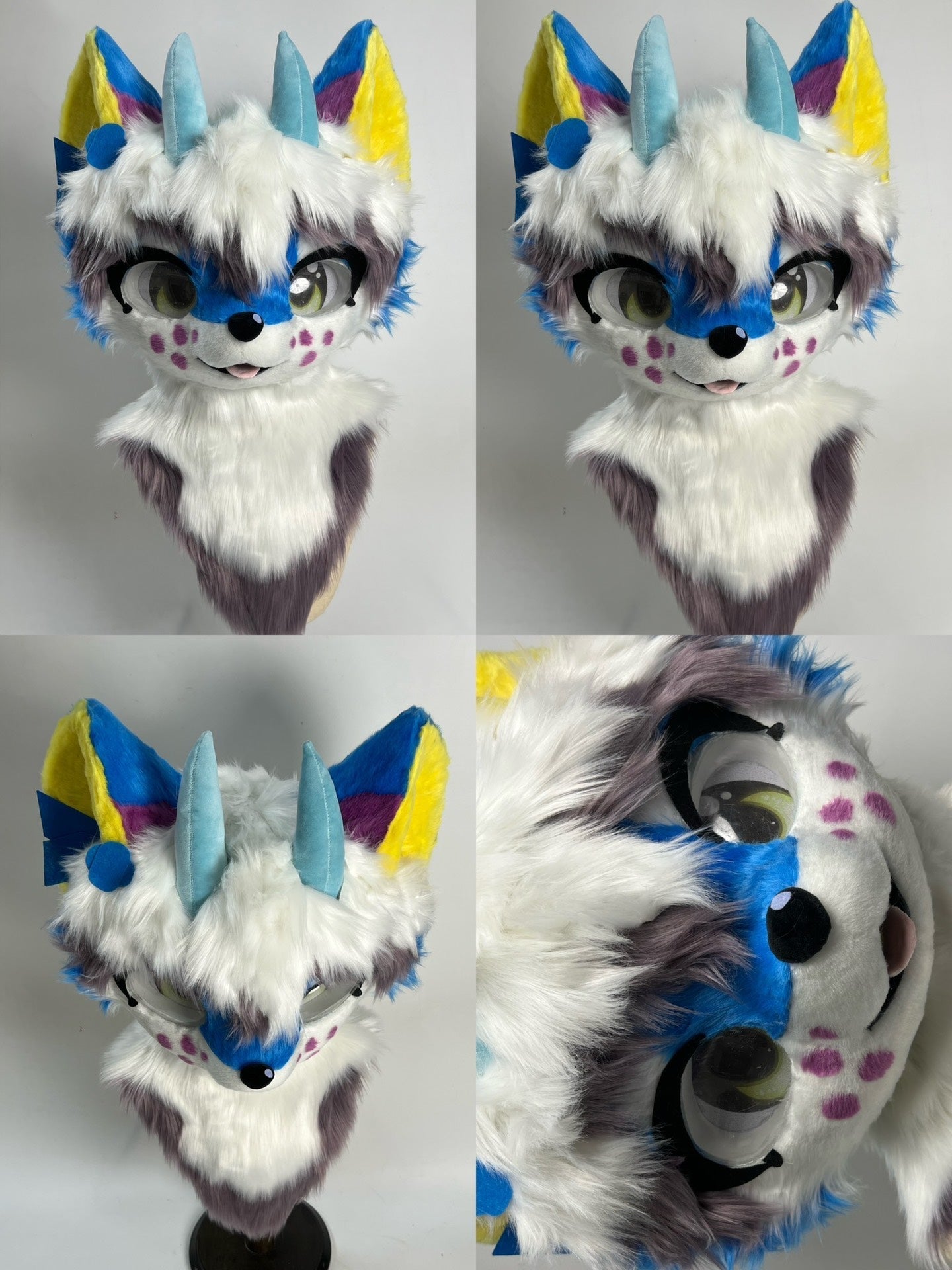 Blue Polka Dot Colorful Dragon Kemono Head Fursuit