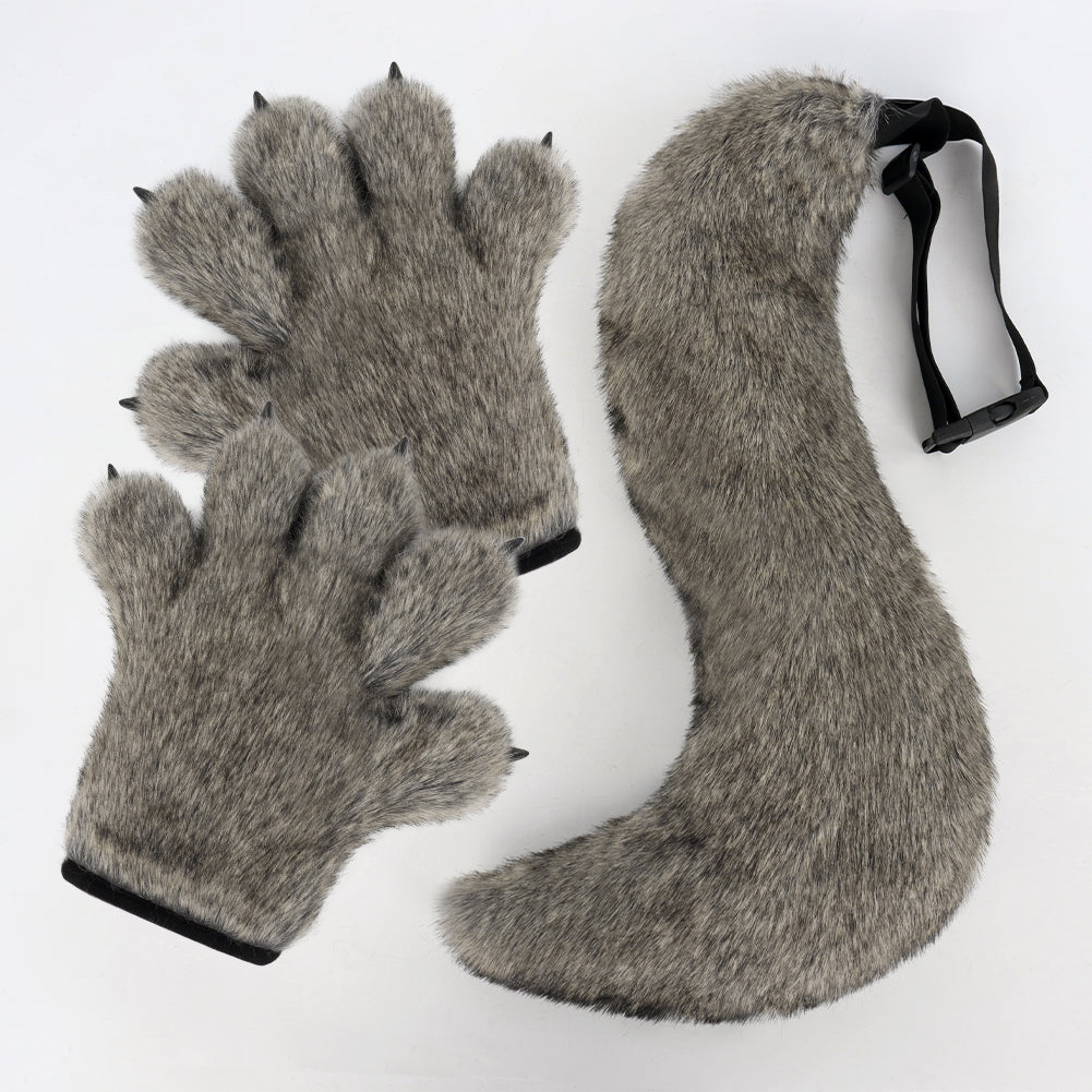 New Gloves Wolf Claw Plush Simulation Tail