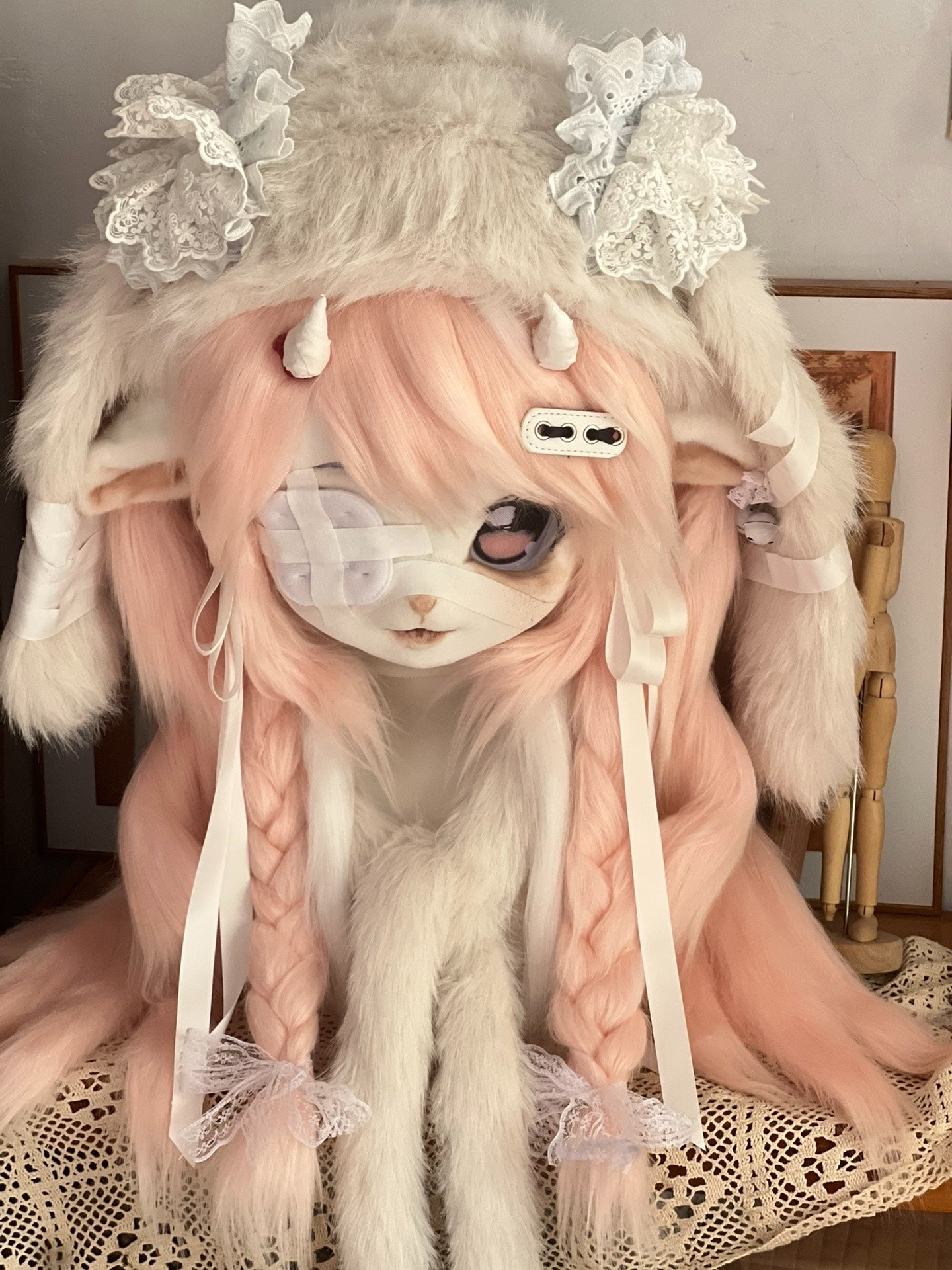 Cute Pink Lamb Kig Head Fursuit