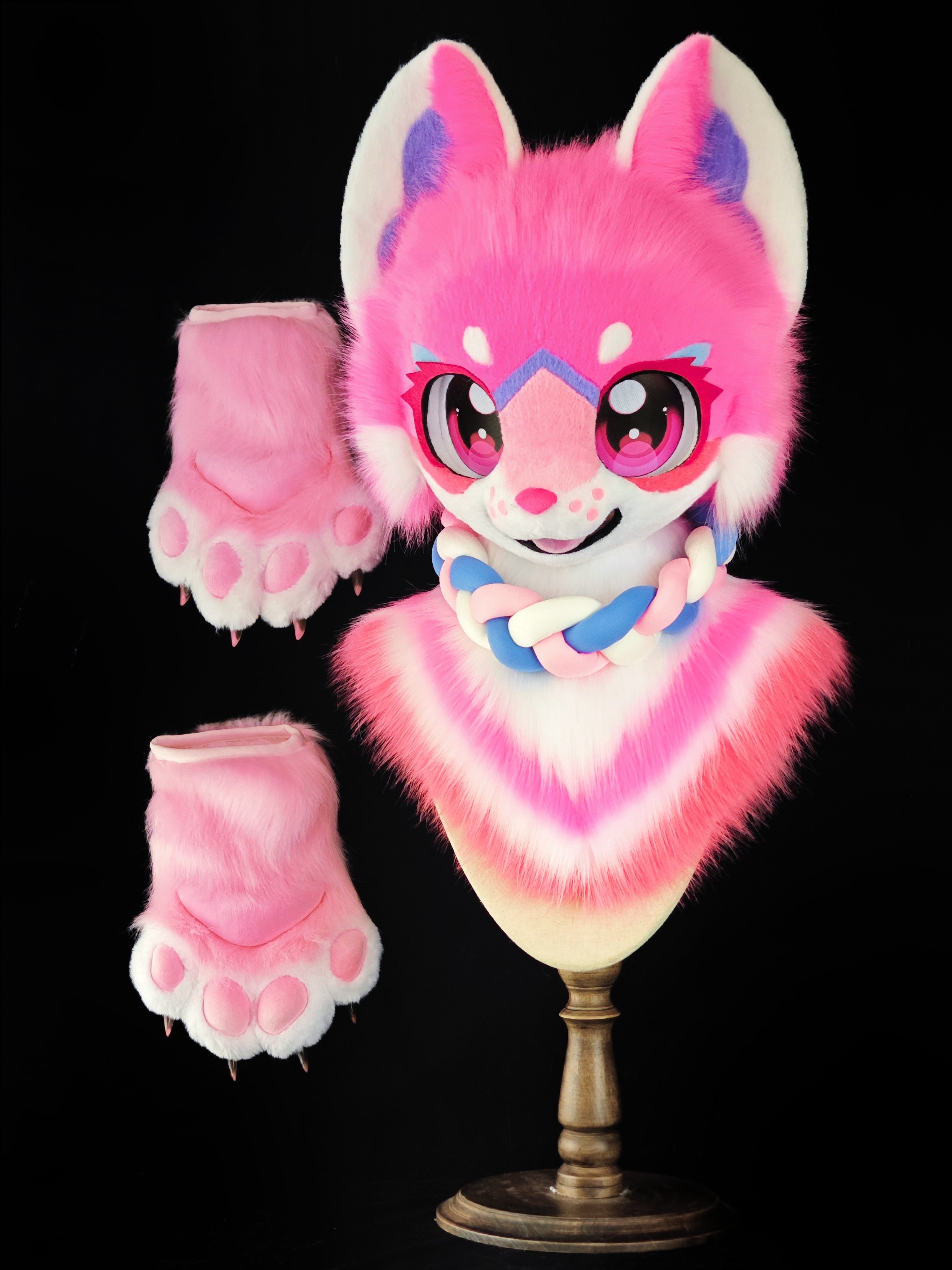 Pink cute kitten Kemono Head Fursuit(gift handpaws)