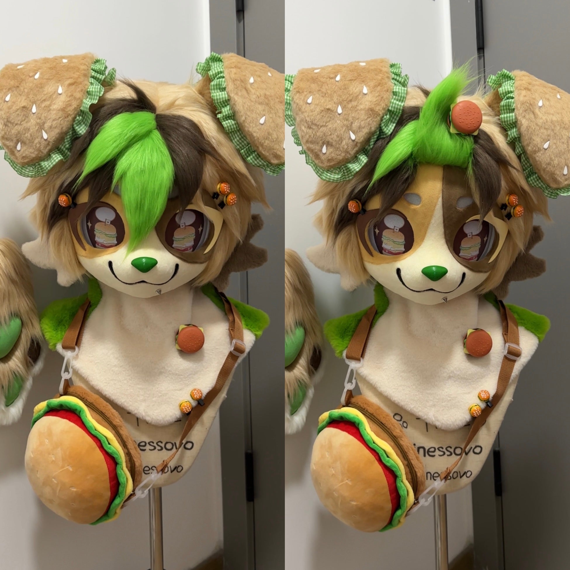 [Puppy] Cute Green Hamburger Puppy Kemono Fursuits Stock（Gift Handpaws）