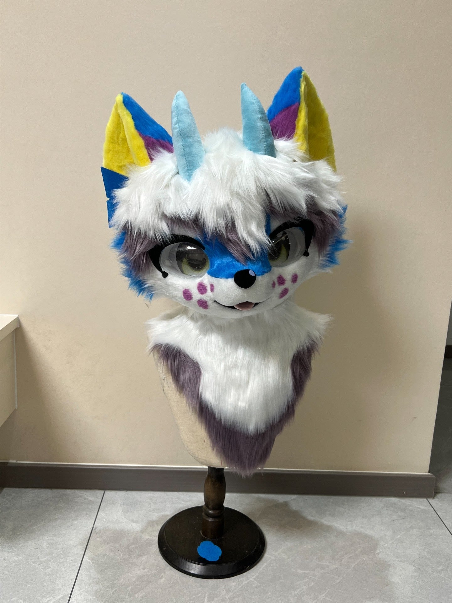 Blue Polka Dot Colorful Dragon Kemono Head Fursuit
