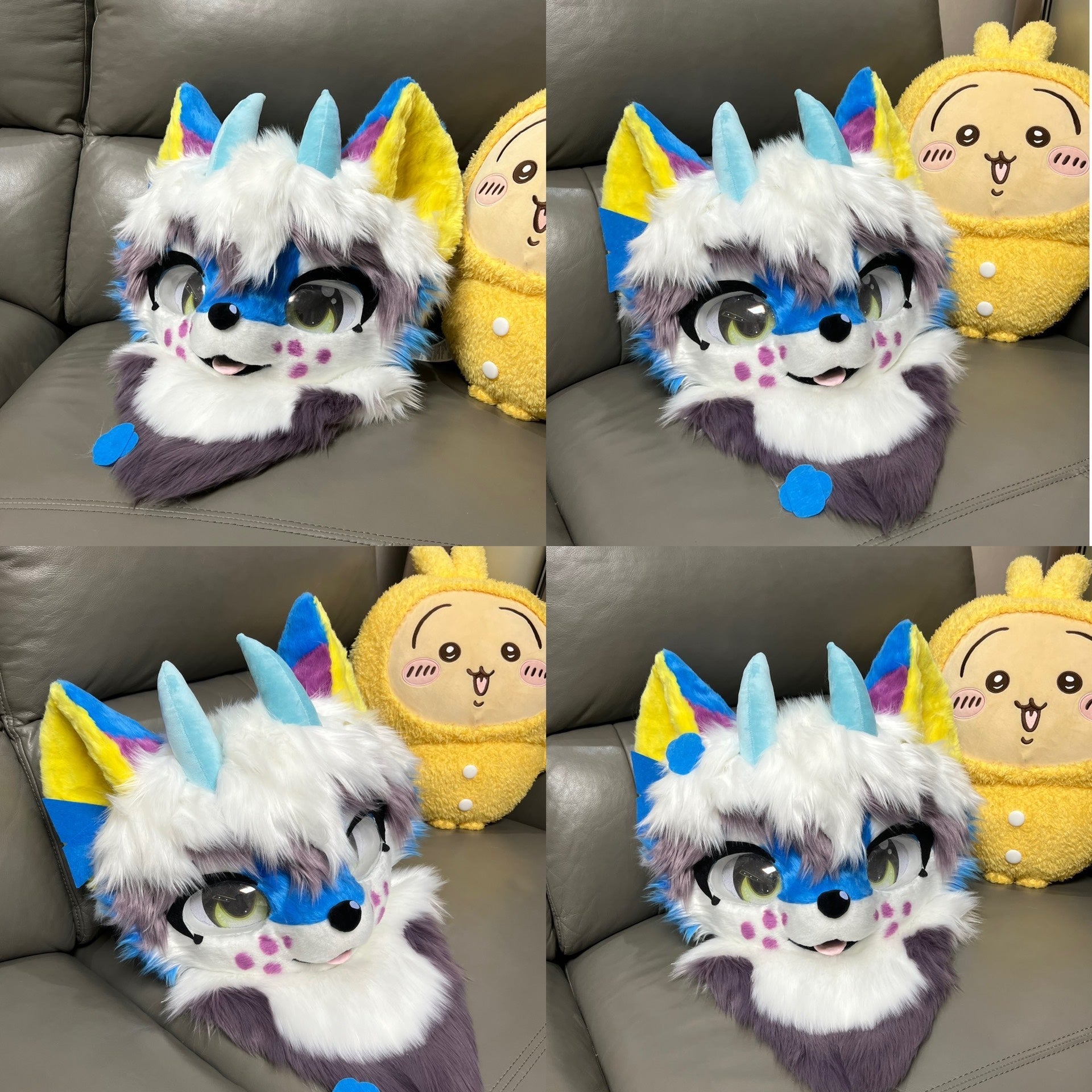 Blue Polka Dot Colorful Dragon Kemono Head Fursuit