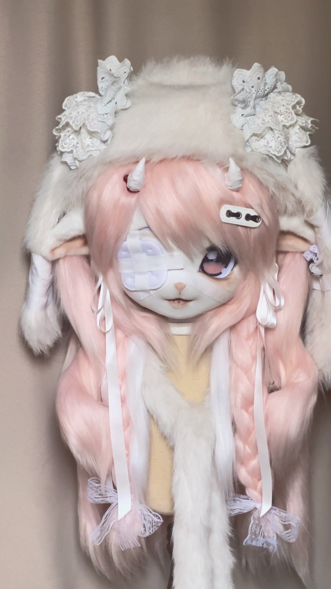 Cute Pink Lamb Kig Head Fursuit