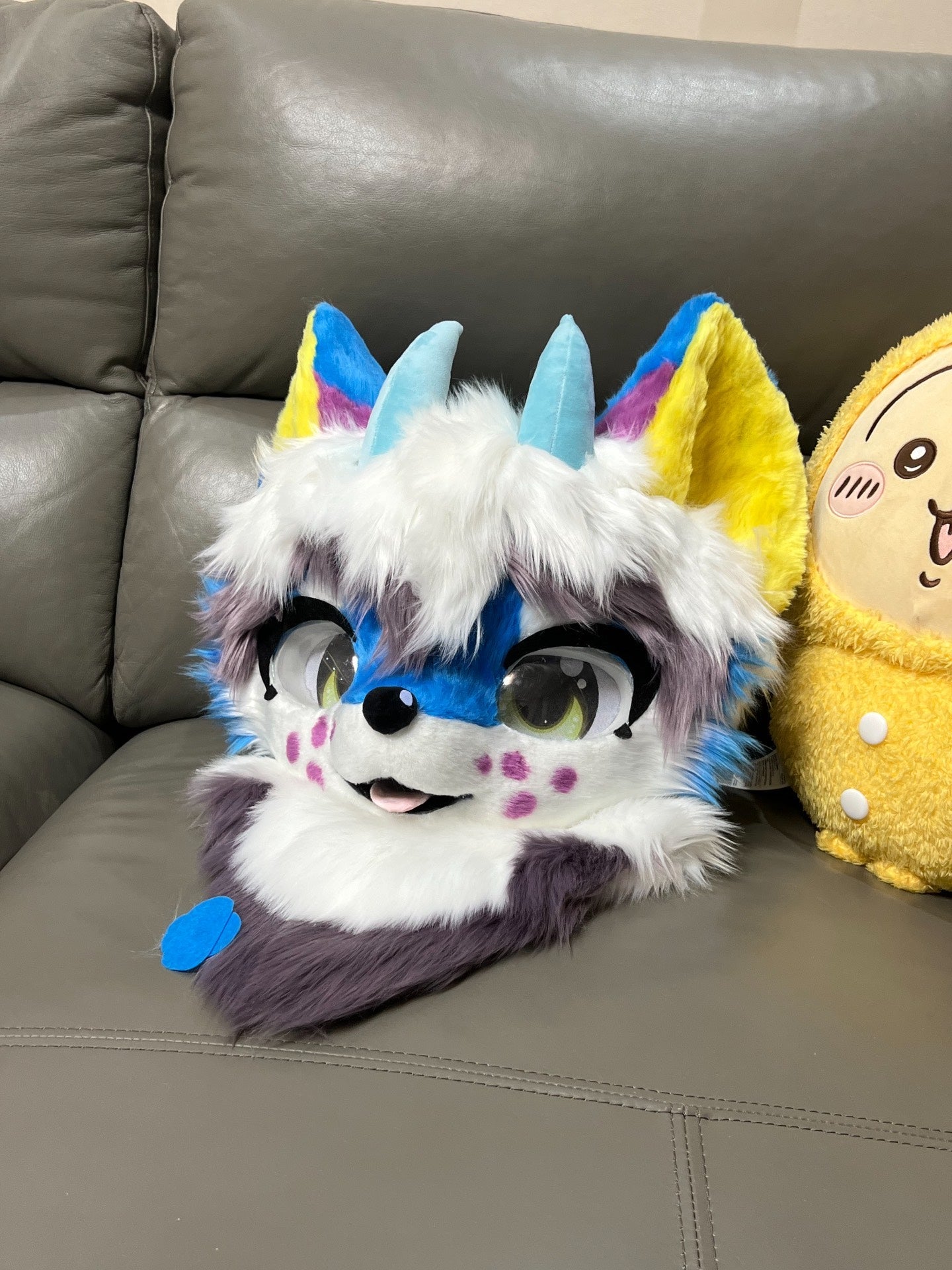 Blue Polka Dot Colorful Dragon Kemono Head Fursuit