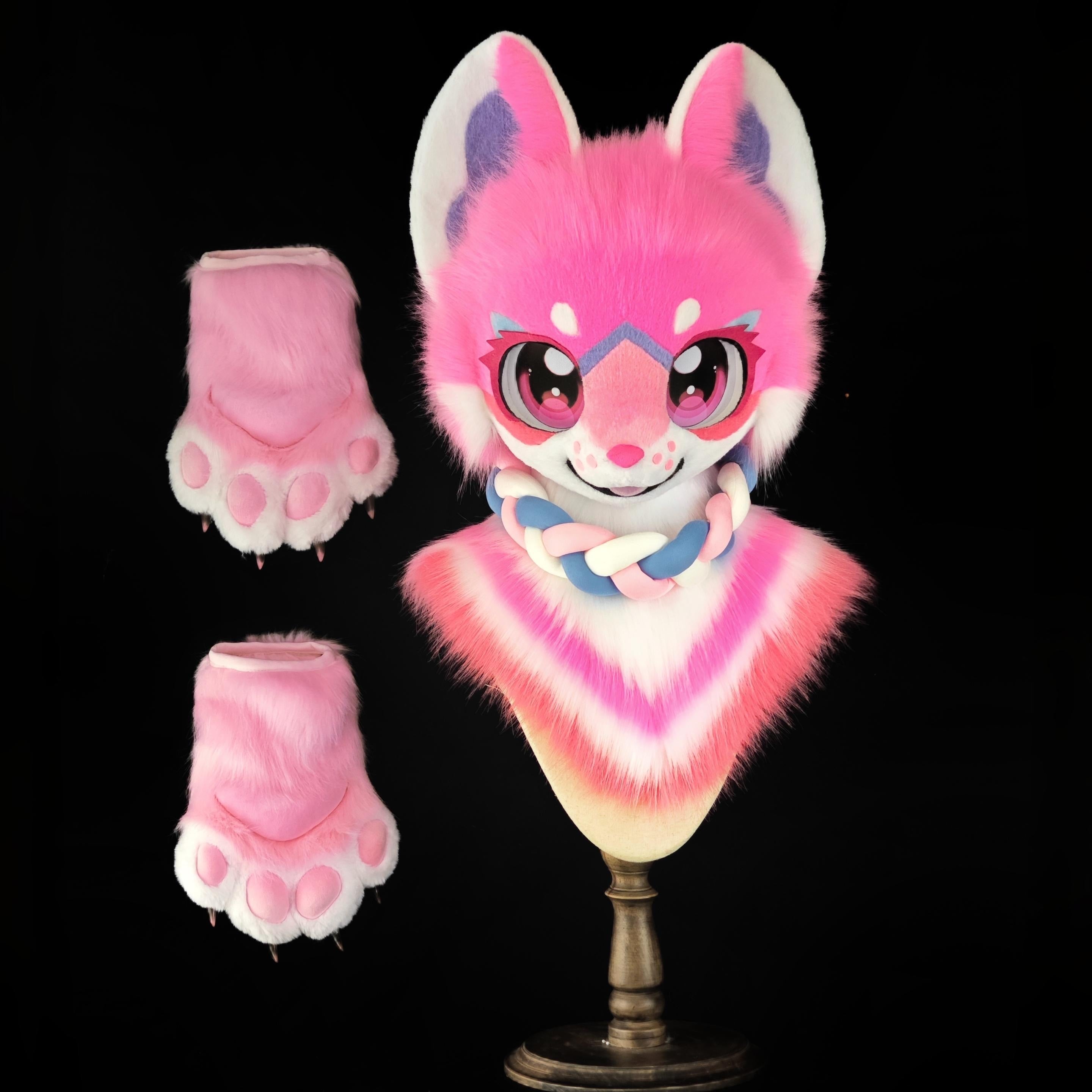 Pink cute kitten Kemono Head Fursuit(gift handpaws)