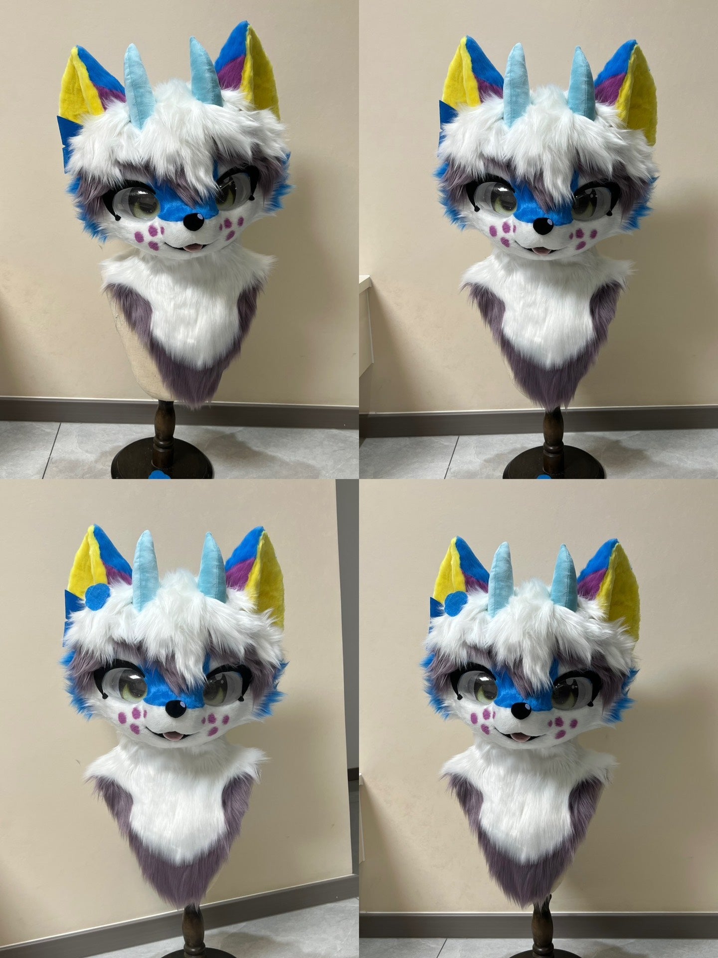 Blue Polka Dot Colorful Dragon Kemono Head Fursuit