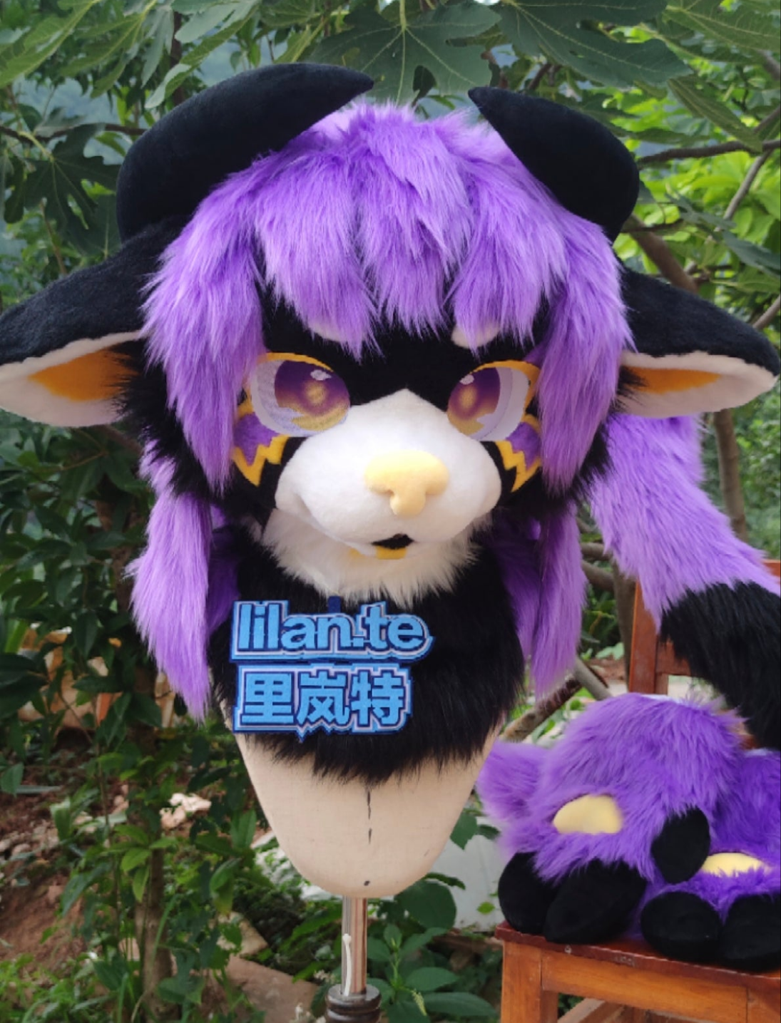 Black Purple Bull Kemono Head Fursuit (Gift Handpaws+Tail)