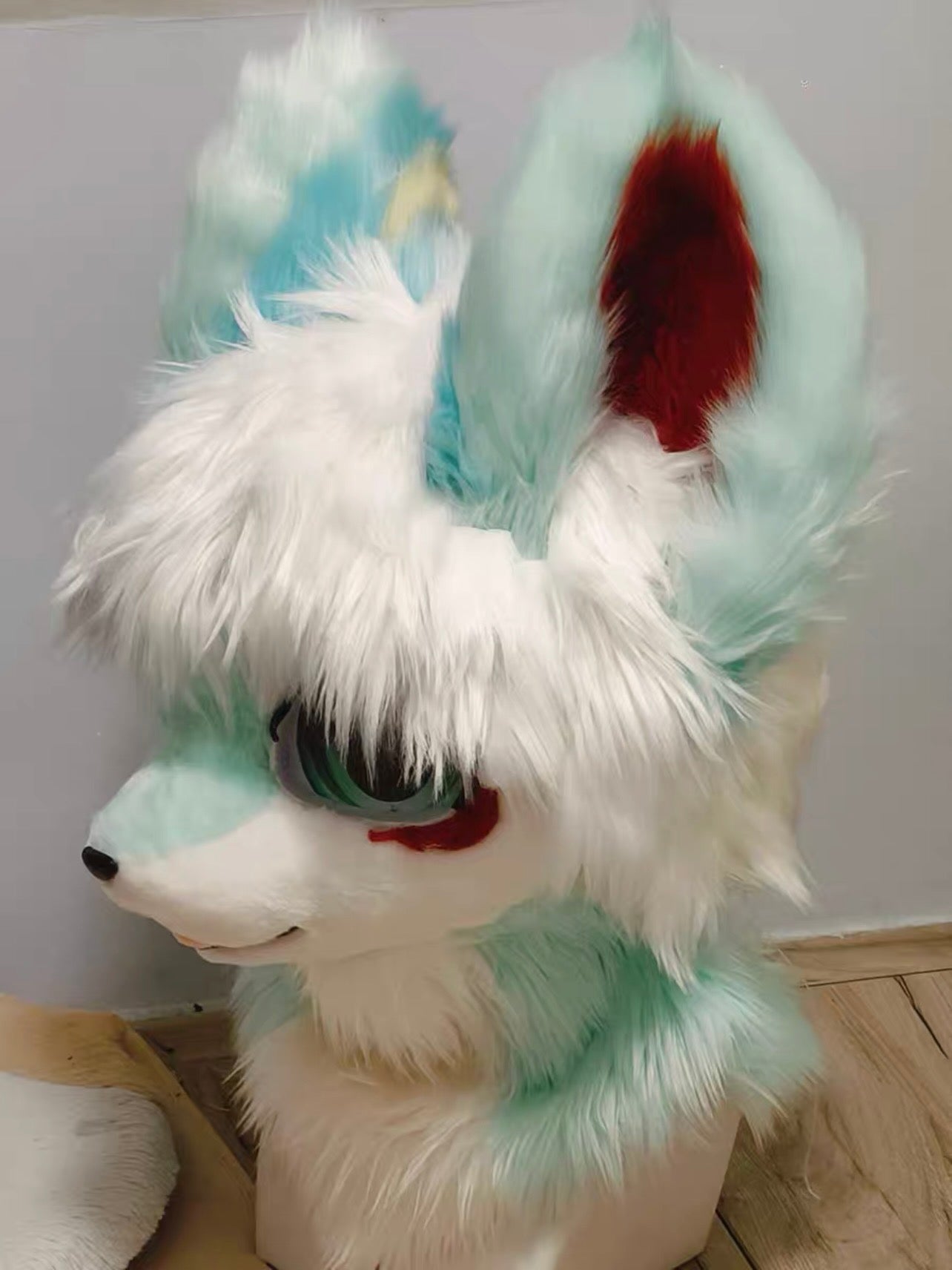 Mint-White Puppy Kemono Head Fursuit