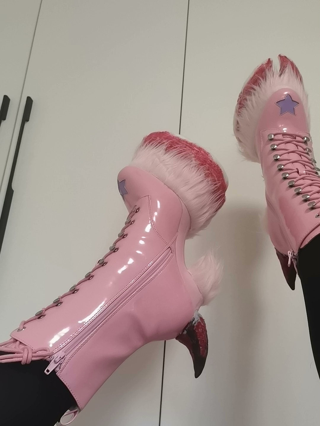pink furry horseshoe shoes