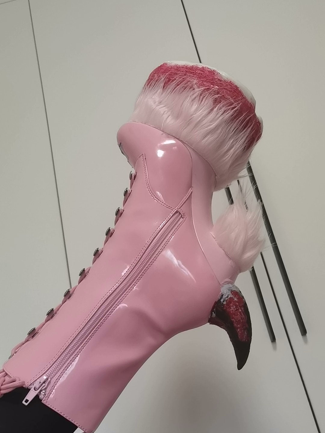 pink furry horseshoe shoes