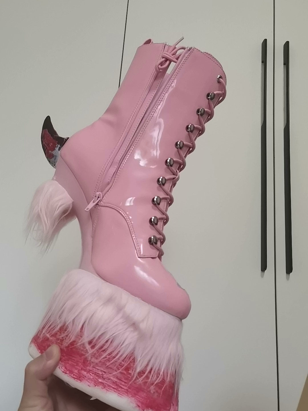pink furry horseshoe shoes