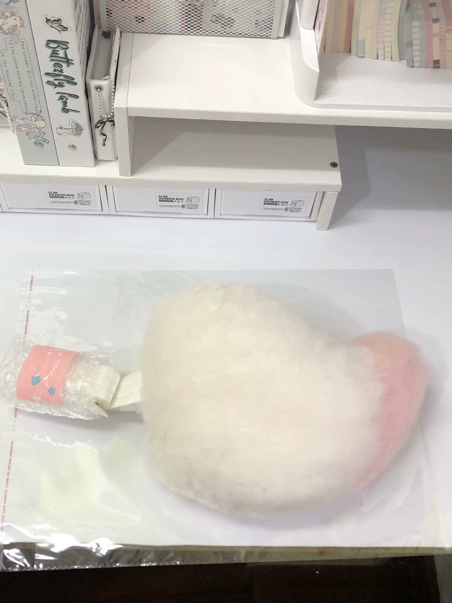 White Pink bunny tail dog tail