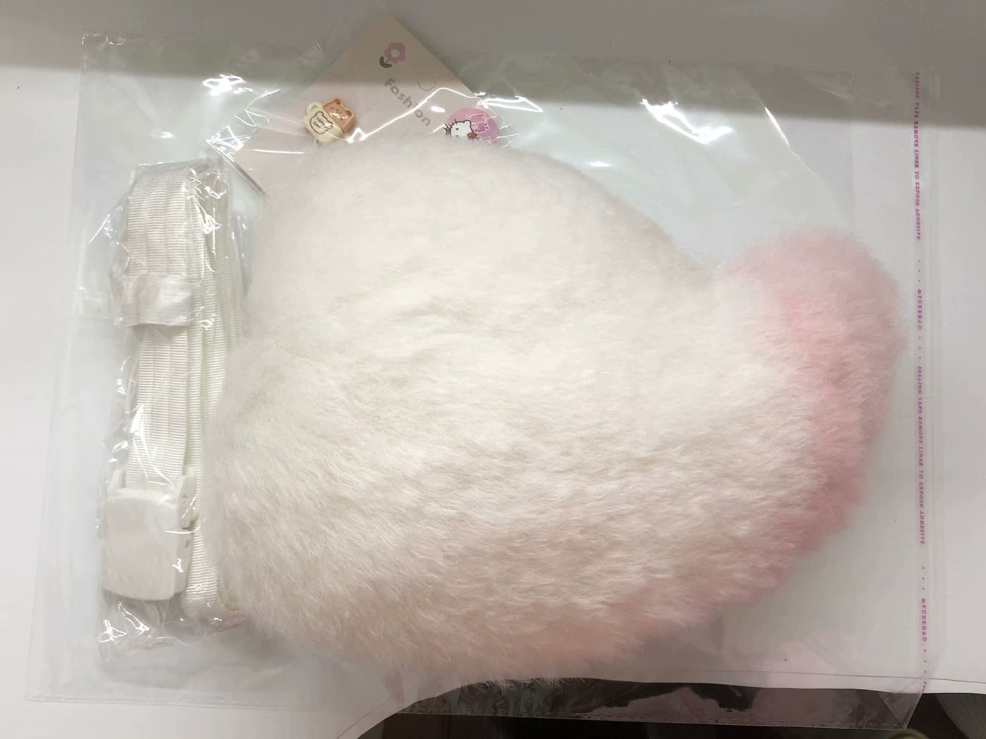 White Pink bunny tail dog tail