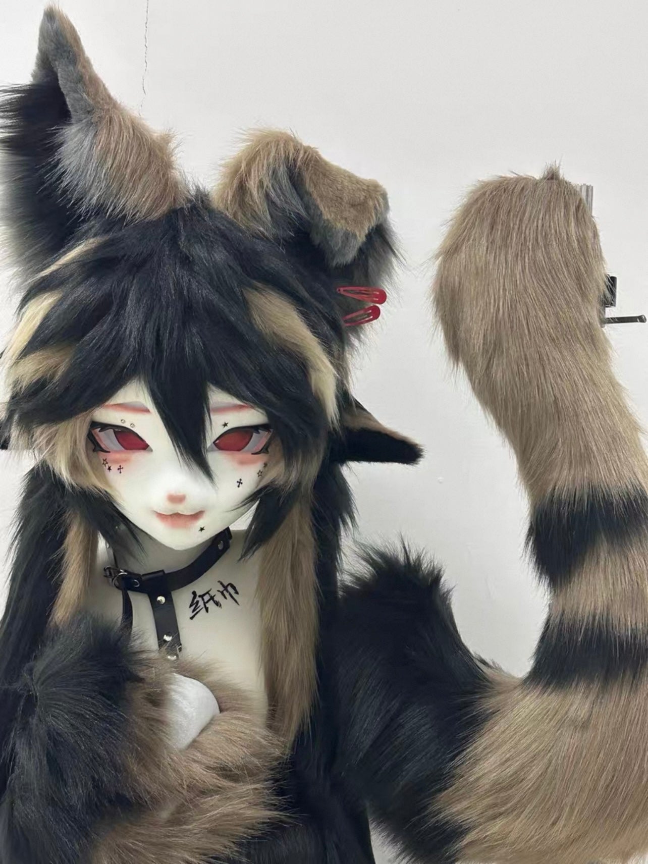 Black Brown Fox Kig Head Fursuit (Gift Handpaws+Tail)