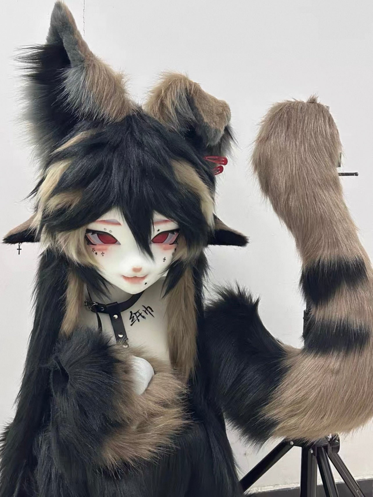 Black Brown Fox Kig Head Fursuit (Gift Handpaws+Tail)