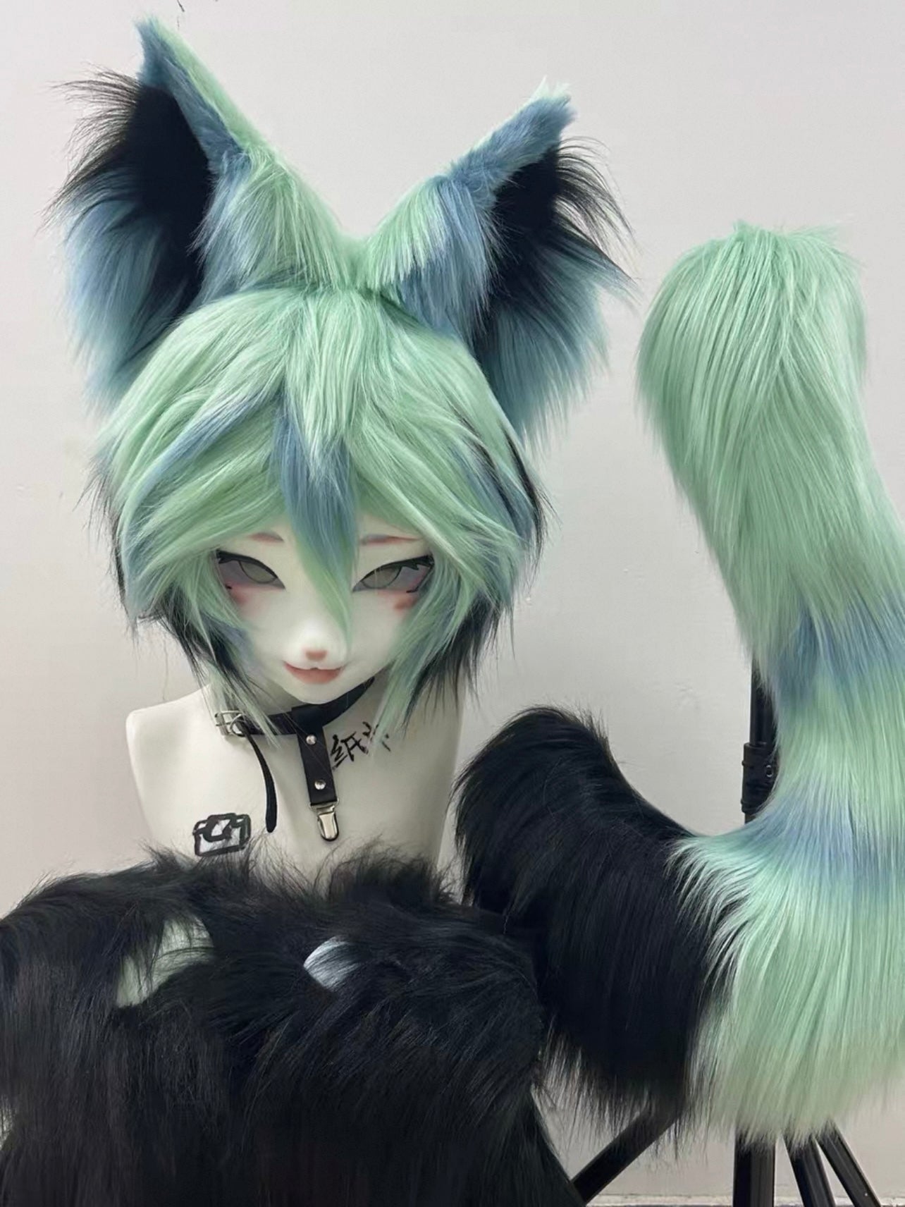 Mint Green Wolf Kig Head Fursuit (Gift Handpaws+Tail)