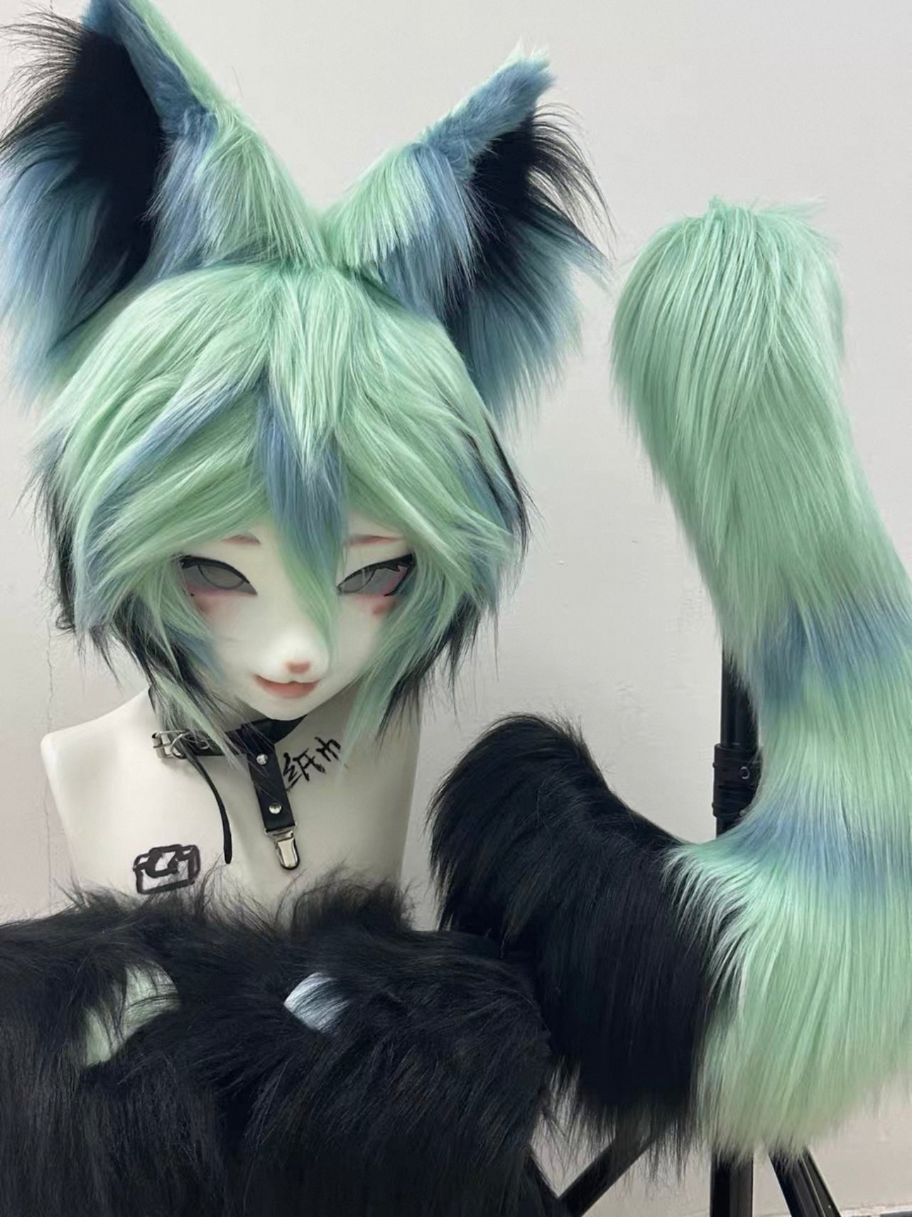 Mint Green Wolf Kig Head Fursuit (Gift Handpaws+Tail)