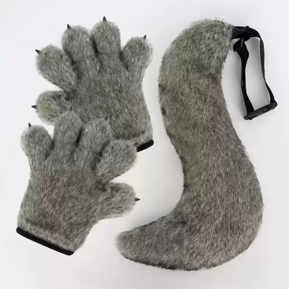 New Gloves Wolf Claw Plush Simulation Tail