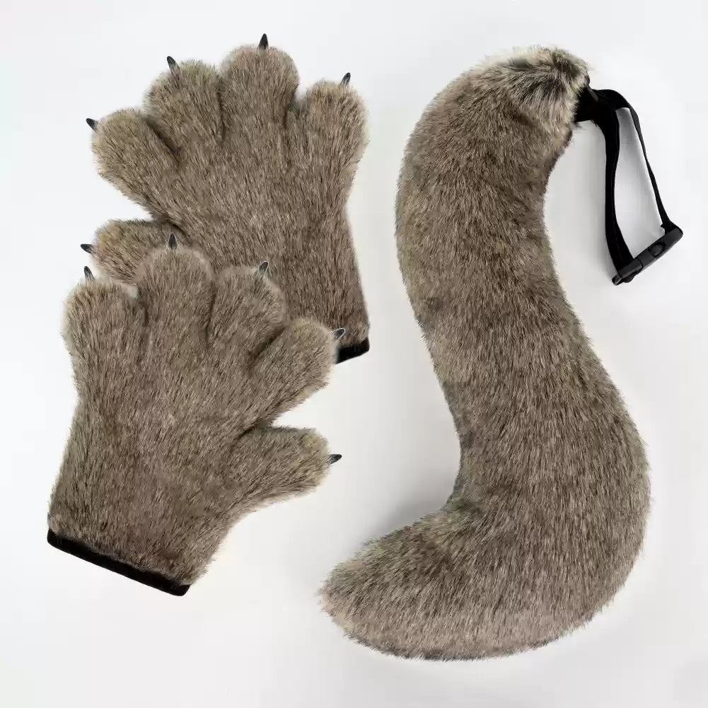 New Gloves Wolf Claw Plush Simulation Tail