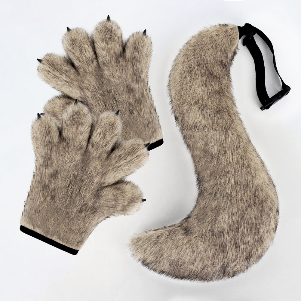 New Gloves Wolf Claw Plush Simulation Tail