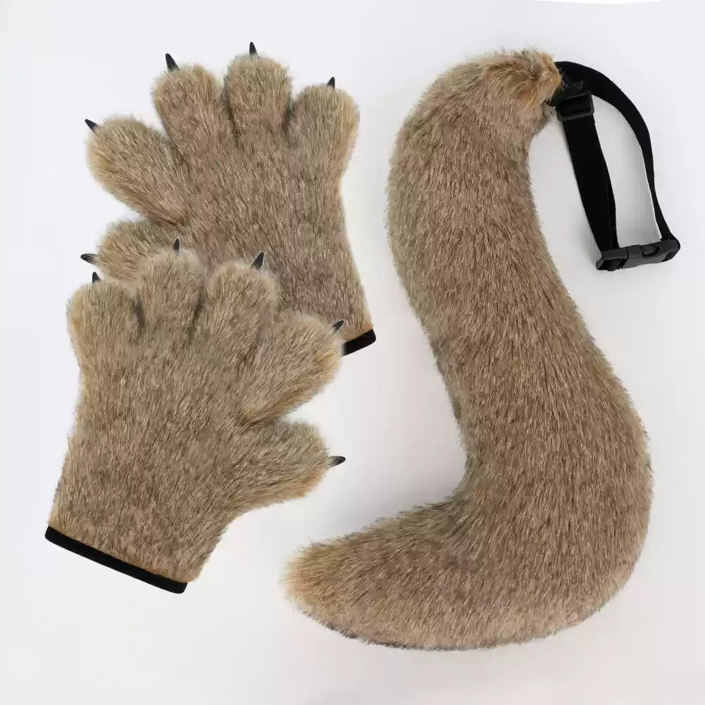 New Gloves Wolf Claw Plush Simulation Tail
