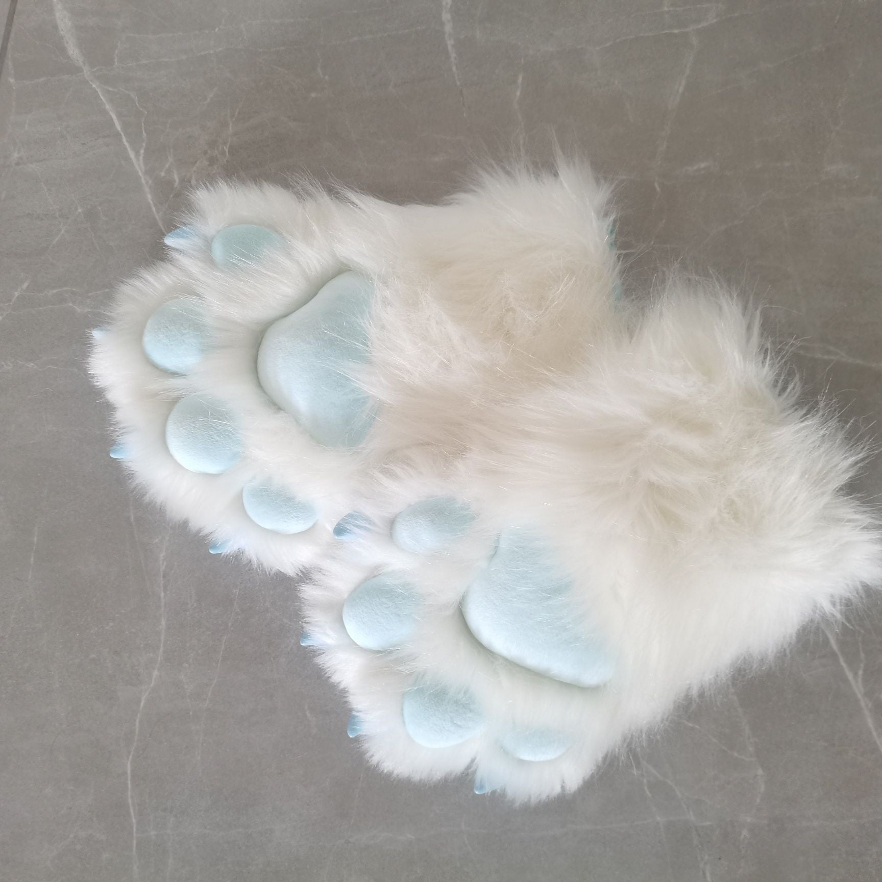 Blue Cute Plush Animal Claw Fingerless Gloves