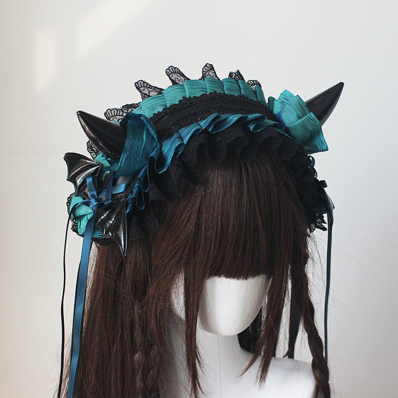 Dark Gothic Lolita Devil Horns Devil Wings Headband